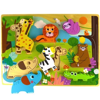 TOOKY TOY Drewniane Puzzle Montessori Zwierzątka ZOO Safari Dopasuj Kształty
