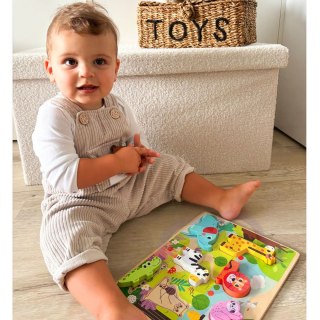 TOOKY TOY Drewniane Puzzle Montessori Zwierzątka ZOO Safari Dopasuj Kształty
