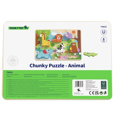 TOOKY TOY Drewniane Puzzle Montessori Zwierzątka ZOO Safari Dopasuj Kształty