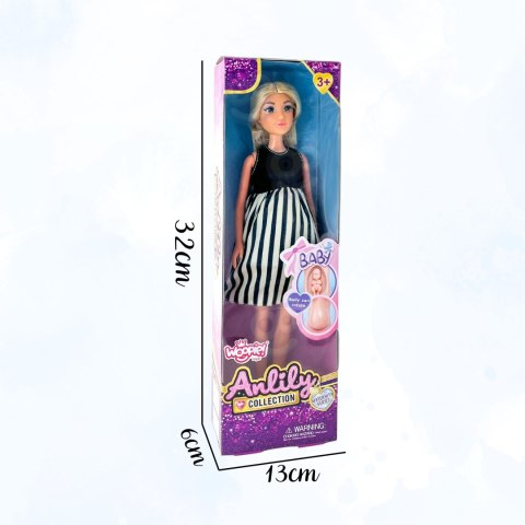 WOOPIE ROYAL Lalka Lily w Ciąży Sukienka w Czarno-białe Paski