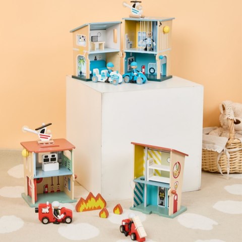 CLASSIC WORLD Posterunek Policji Drewniany Samochód Helikopter FIgurki 12el.