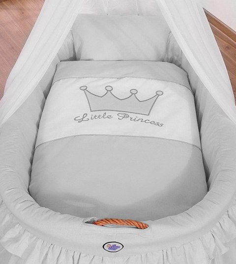 Kosz Mojżesza wiklinowy z baldachimem- Little Princess szary