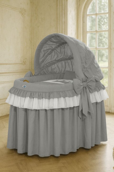 Kosz Mojżesza wiklinowy ze składaną budką- Little Princess antracyt