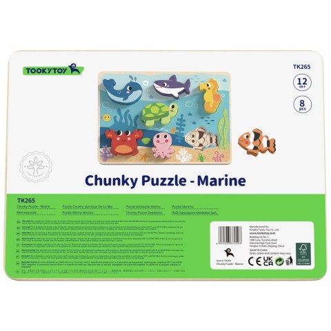 Tooky Toy Drewniane Puzzle Montessori Świat Morza Rybki Żółwik Kształty