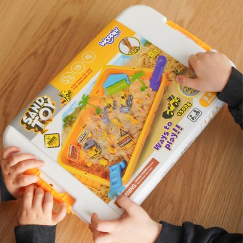WOOPIE Piasek Kinetyczny 1,5 kg Zestaw XXL Plac Budowy Stolik z Foremkami i Pojazdami