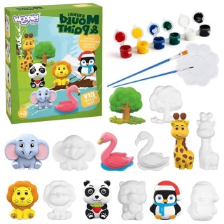 WOOPIE Zestaw Kreatywny z Farbami DIY Zrób Odlewy Gipsowe Figurki i Pomaluj - Zestaw Zwierzątka