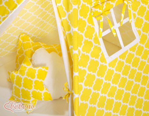 Namiot TIPI dla dzieci + mata + poduszki + zawieszki pióra - Maroko żółte