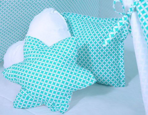 Namiot TIPI dla dzieci + mata + poduszki + zawieszki pióra - Mini rozety miętowe/biały