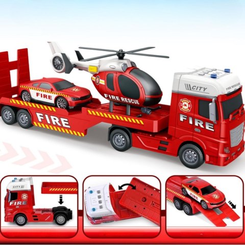 Woopie Zestaw Pojazdów Laweta Strażacka Helikopter Samochód Dźwięk Światła