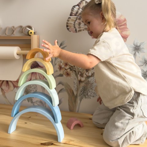 Tooky Toy Pastelowa Układanka Drewniane Klocki Montessori Tęcza