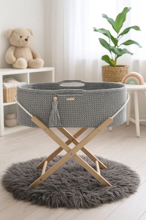 Kosz Mojżesza BOHO Handmade ze stojakiem - ciemny szary